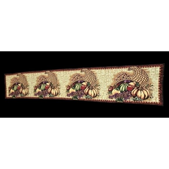 Thanksgiving Cornucopia Table Runner Tapestry 68" X 12" Harvest Fall Decor - Picture 3 of 7